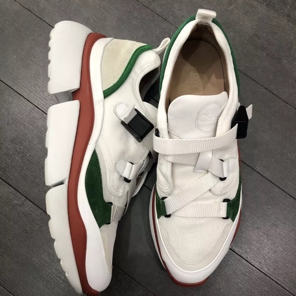 Chloe Shoes - Chloé "Sonnie Mixed Media Low Top Sneakers"